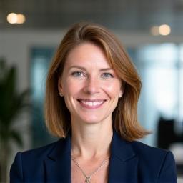 Elisa Virtanen, vanhempi lakimies, hymyilee vakuuttavasti ammatillisessa ympäristössä.
